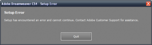Adobe CS4 failing to install